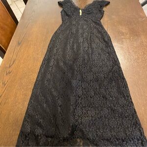 VTG 80s Joni Blair Black Lace V-neck Maxi Dress Size 3